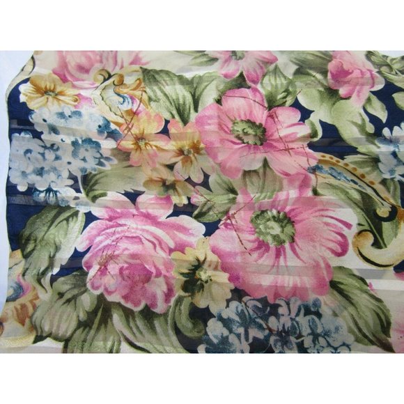 Vintage Oscar De La Renta Silk Scarf Pink Blue Floral Roses Long 52x11 - Picture 5 of 7